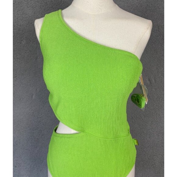 Michael Kors Women's Green Apple One-Shoulder Ribbed Swimsuit Lined 12 NWT's. - Picture 2 of 8